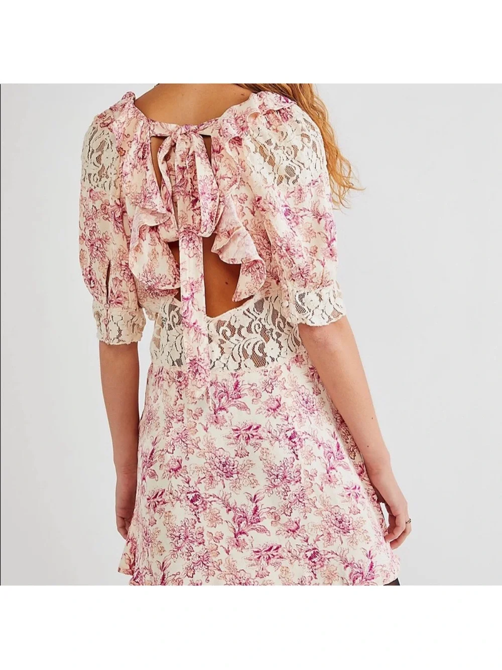 Free People Lucie NWTs Pink Cream Lace Mini Floral Dress size 6